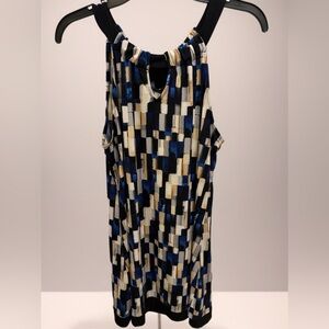 White House Black Market Blue and Black Patterned Top